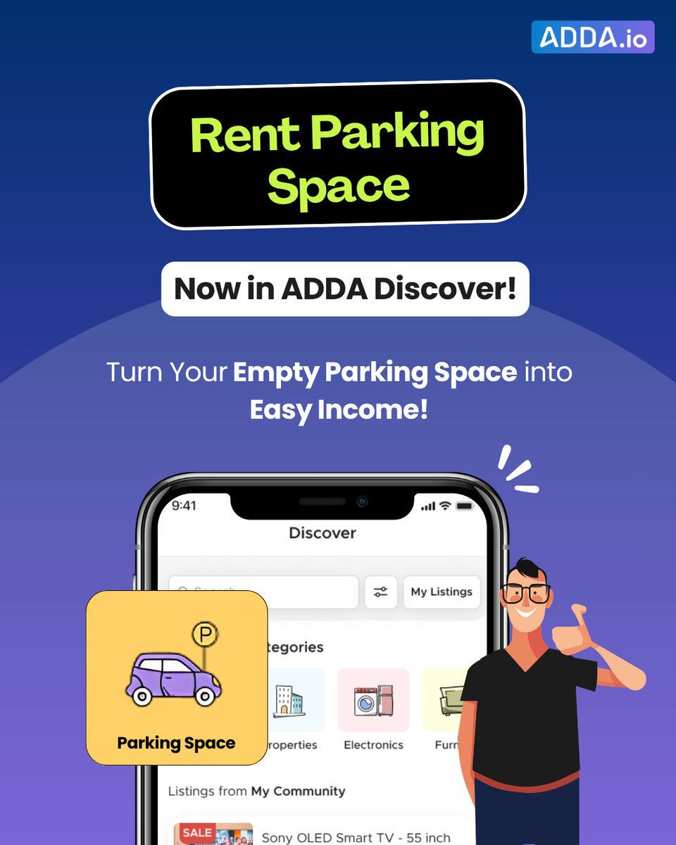 As a resident, if you have an Extra Parking Spot sitting there unused  OR if you’re desperately hunting for one, for your second car or a guest visiting over the weekend - We have just released the perfect solution for you!

Rent Parking Space feature is now available on the ADDA