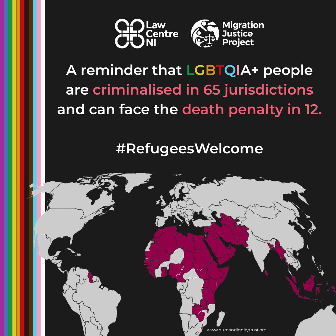 A reminder that LGBTQIA+ people are criminalised in 65 jurisdictions and can face the death penalty in 12.
humandignitytrust.org/lgbt-the-law/m…
#RefugeesWelcome #belfastpride