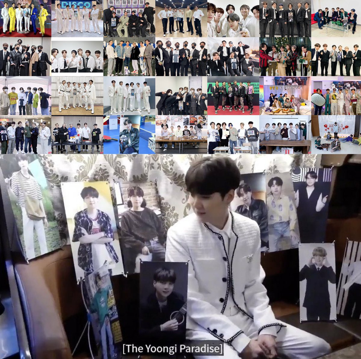 Yoongi couldn't attend promotional activities in 2020 due to his shoulder surgery. And Bangtan took his cutout to every single programme they attended. Even in award shows they told during their speech that "Hope you know we are 7" 
Idk on what degree of soulmatism this falls