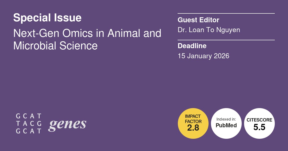 Genes_MDPI's tweet image. Next-Gen Omics in Animal and Microbial Science, a Special Issue led by Dr. Loan To Nguyen from @QAAFI, aims to collect new research and tools developed for analyzing the vast amounts of sequencing data that are being generated.
Submit your research at:
bit.ly/4kVC39A