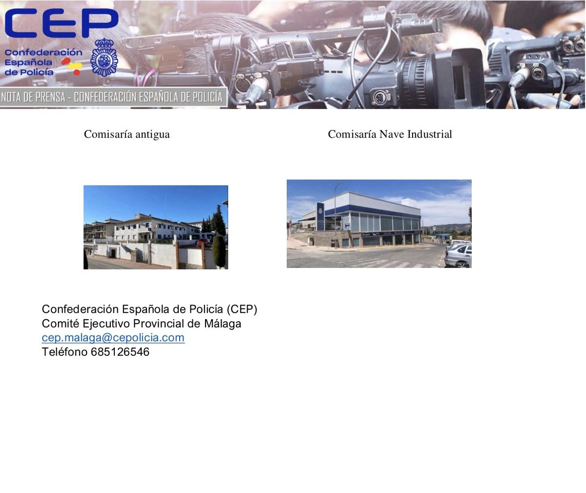 CEP Policia Malaga (@cepoliciamalaga) on Twitter photo Tras casi 3️⃣ años en una nave como comisaría provisional en #Ronda, sin privacidad, con calor extremo , <a href="/cep_cepolicia/">CEP</a> denuncia condiciones infrahumanas. Los calabozos en P.Local sin aire para nuestros 👮🏻♀️👮🏻. Pedimos a <a href="/Maripazfe/">Mari Paz Fernández</a> su ayuda.🙏🏻
El abandono es total <a href="/interiorgob/">Ministerio del Interior</a> Tras casi 3️⃣ años en una nave como comisaría provisional en #Ronda, sin privacidad, con calor extremo , <a href="/cep_cepolicia/">CEP</a> denuncia condiciones infrahumanas. Los calabozos en P.Local sin aire para nuestros 👮🏻♀️👮🏻. Pedimos a <a href="/Maripazfe/">Mari Paz Fernández</a> su ayuda.🙏🏻
El abandono es total <a href="/interiorgob/">Ministerio del Interior</a>