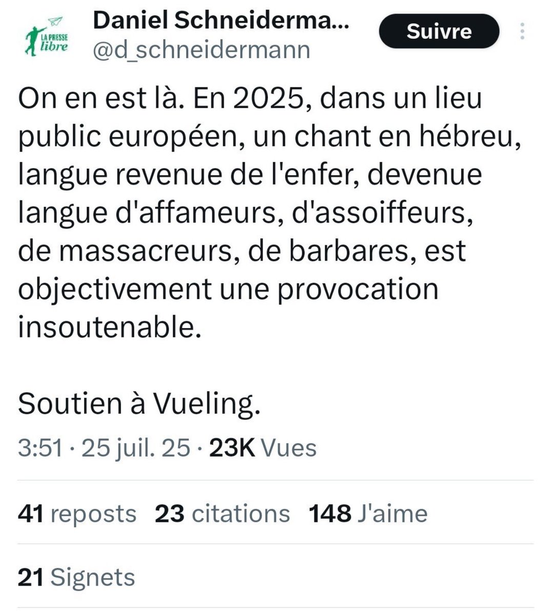 jsferjou's tweet image. Quelqu’un a songé à prévenir SOS psychiatrie de l’état de ⁦@d_schneidermann⁩ ?

La dérive politique gauchiste ne peut expliquer ça à elle seule…