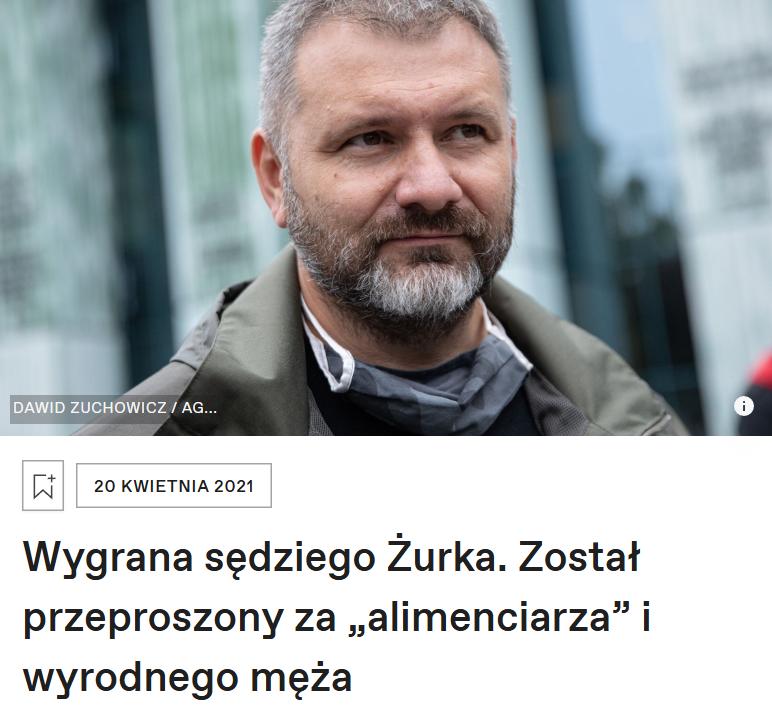 Przeprosiny byłej żony ministra Żurka, opublikowane po przegranym przez nią procesie o zniesławienie, opublikowane w „Gazecie Polskiej Codziennie”:

„Informuję, że w swojej skardze do Krajowej Rady Sądownictwa z dnia 20 lutego 2017 roku na mojego byłego męża, sędziego i rzecznika