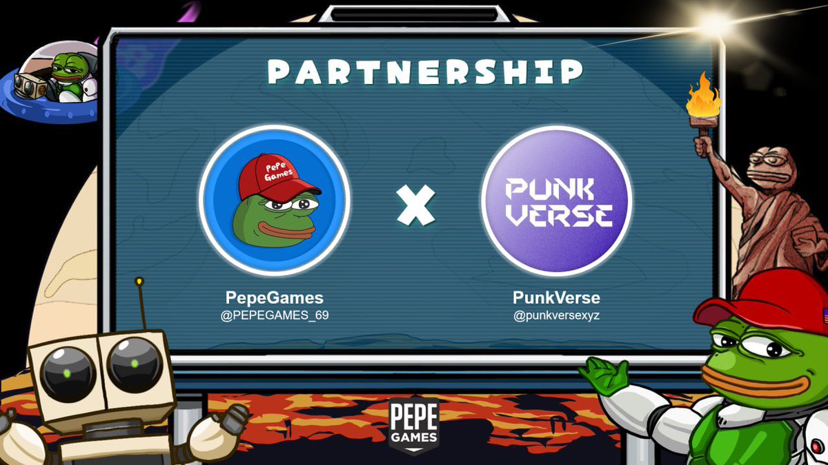 PEPEGAMES_69's tweet image. 📢Partnership Announcement 🐸
🥳We are excited to announce new partnership with @punkversexyz
💜 #PunkVerse is an innovative project that merges pop-punk culture, Web3 , and financial economic models. By integrating NFT technology, GameFi mechanics, and financial assetization,…