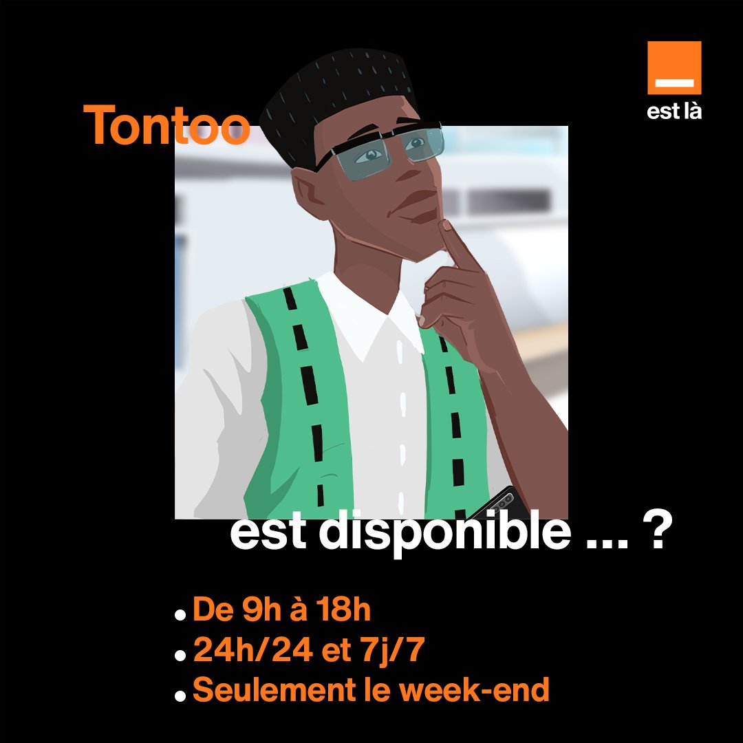 Tu as la réponse à cette question, alors #TontooMa et tente de gagner un dépôt de 10.000 !
 
Mets la réponse en commentaires avec le hashtag, tague un ami et n’oublie pas : pour toute question en relation avec Orange, le Chatbot Tontoo te répond instantanément.
 
#Ibou