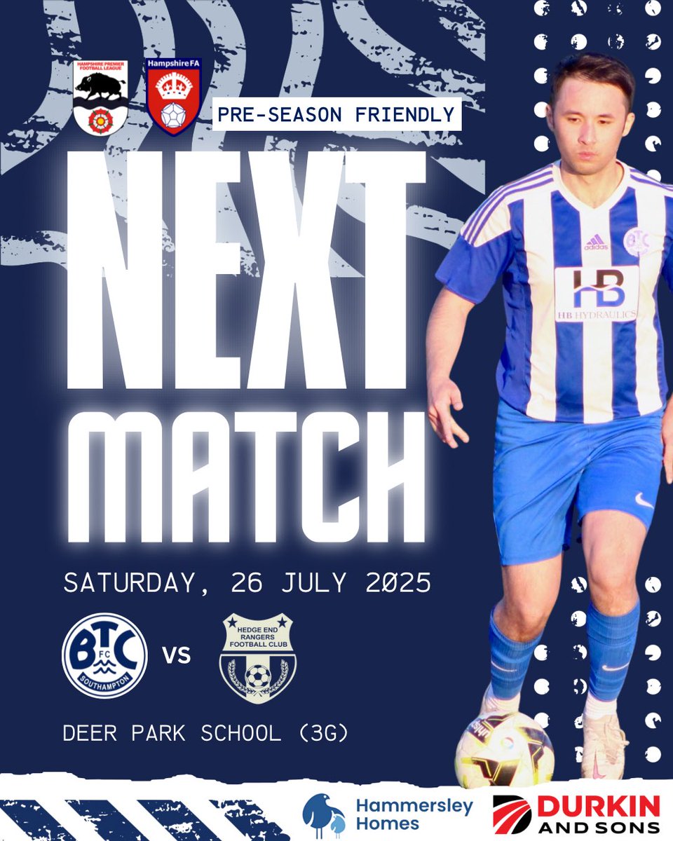 BTC Southampton FC (@btcsotonfc) on Twitter photo ๐ NEXT MATCH
Pre-season continues as BTC take on <a href="/HedgeEndRangers/">Hedge End Rangers FC</a> - our biggest test yet ๐ฅ
The lads are locked in and ready to raise the levels again ๐ตโช
๐ Sat 26 July
โฐ 3PM KO
๐ Deer Park School 3G
Back the boys! โฝ๐ฅ ๐ NEXT MATCH
Pre-season continues as BTC take on <a href="/HedgeEndRangers/">Hedge End Rangers FC</a> - our biggest test yet ๐ฅ
The lads are locked in and ready to raise the levels again ๐ตโช
๐ Sat 26 July
โฐ 3PM KO
๐ Deer Park School 3G
Back the boys! โฝ๐ฅ