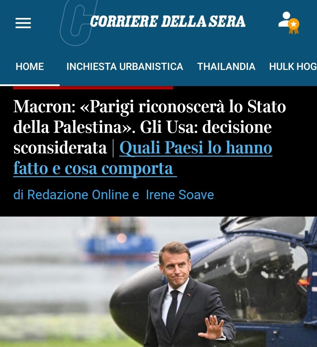 Sono sinceramente felice del fatto che la Francia riconoscerà lo stato di Palestina. In questo modo, finalmente, avremo qualcuno che ci spiegherà quali sono i confini, chi è l'entità politica da riconoscere in capo allo stato e quale tipo di rapporto diplomatico stabilire con