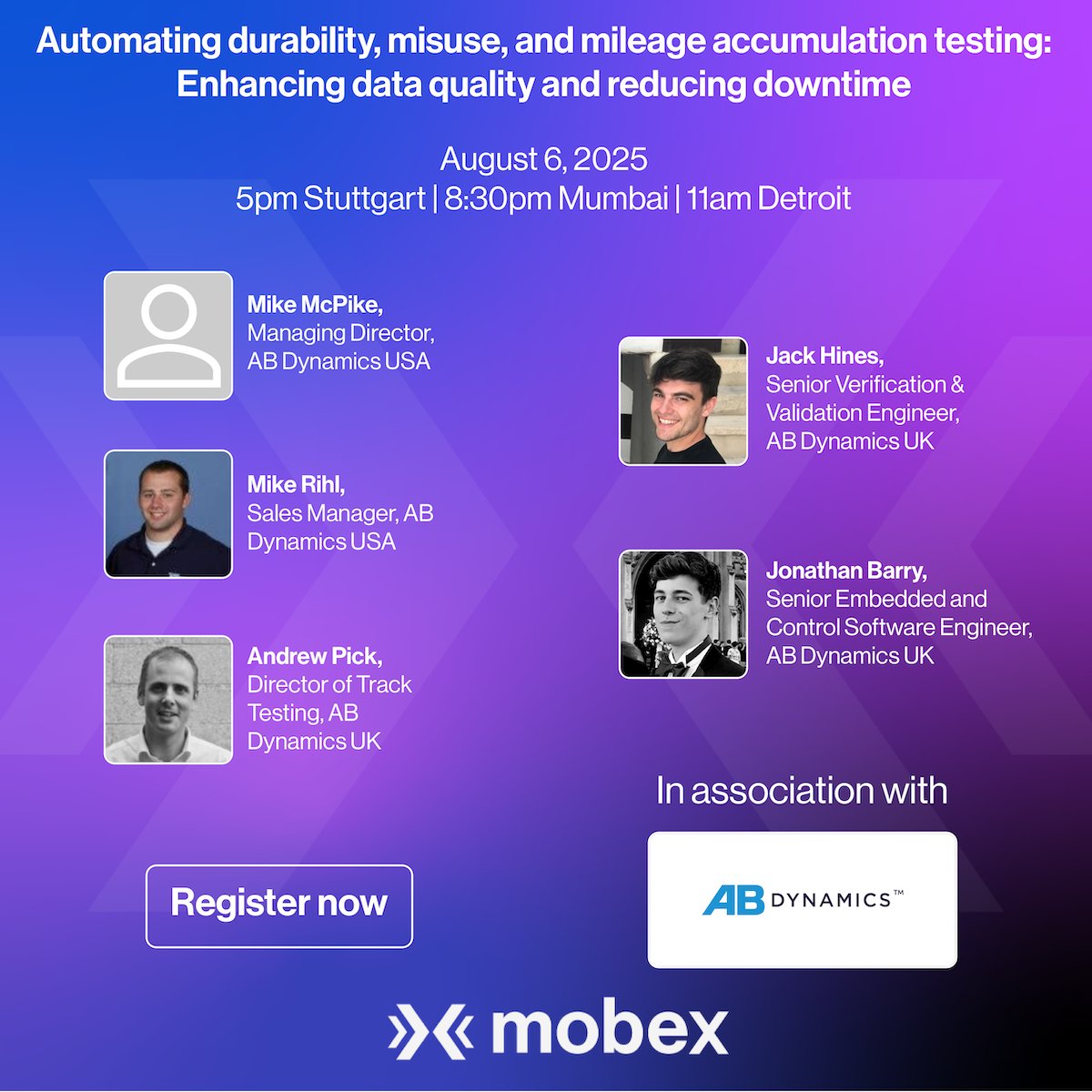 Live webinar: Automating durability, misuse, and mileage accumulation testing: Enhancing data quality and reducing downtime by AB Dynamics. August 6, 2025, 5pm Stuttgart | 8:30pm Mumbai | 11am Detroit. Register free: tinyurl.com/39xxnfnm