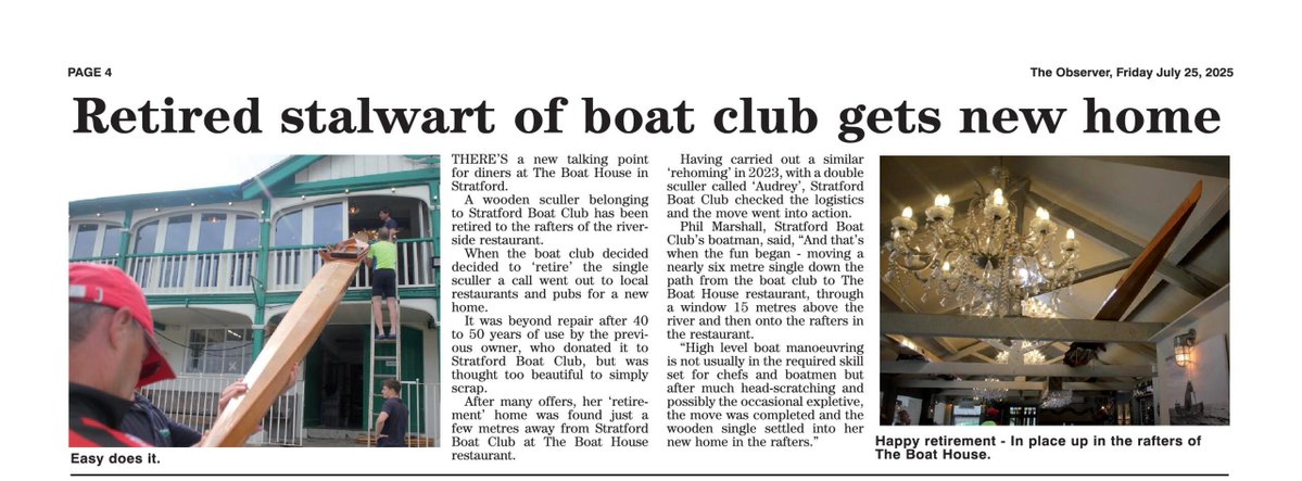 Great <a href="/strat_observer/">Stratford Observer</a> online mention <a href="/suabc1874/">SUABC</a> ultimate recycling their old boats and now on page four stratfordobserver.co.uk/news/happy-ret… stratfordobserver.co.uk/editions/view/…. Everyone happy! Pick up a free copy @strat_observeray your local supermarket now!