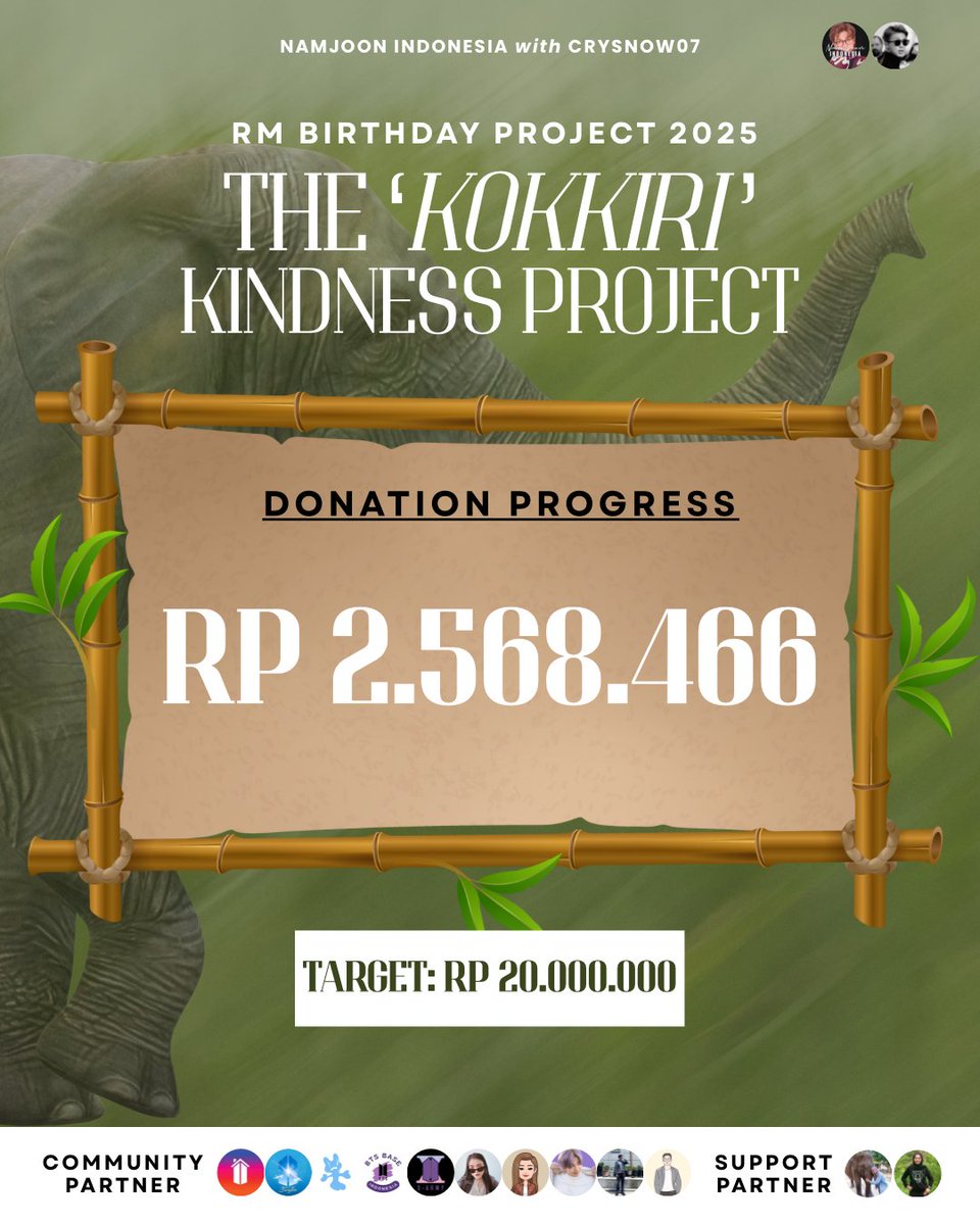 NSS_forRM's tweet image. The &apos;Kokkiri&apos; Kindness Project 
🟢 Donation Progress [25 Juli 2025 | 18.30 WIB] 

Rp 2.568.466 sudah terkumpul sejauh ini!

Terima kasih atas setiap dukungan yang diberikan. Langkah kecil ini adalah awal dari dampak yang besar 🐘

Link Donasi: bit.ly/RMDay2025
#RM…