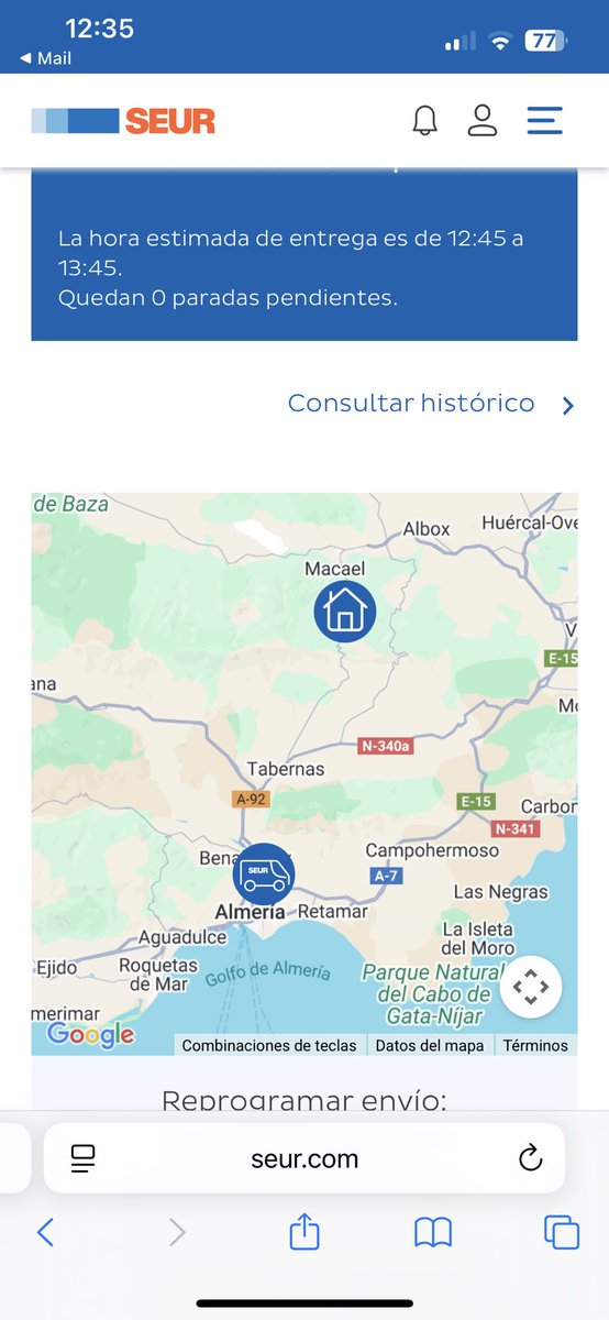 rciromero's tweet photo. Llegará a la hora o me pondrá que estoy ausente sin ni siquiera salir de Almería? @SEUR @SEUR_responde #Seur https://t.co/7OKM1oG6sl