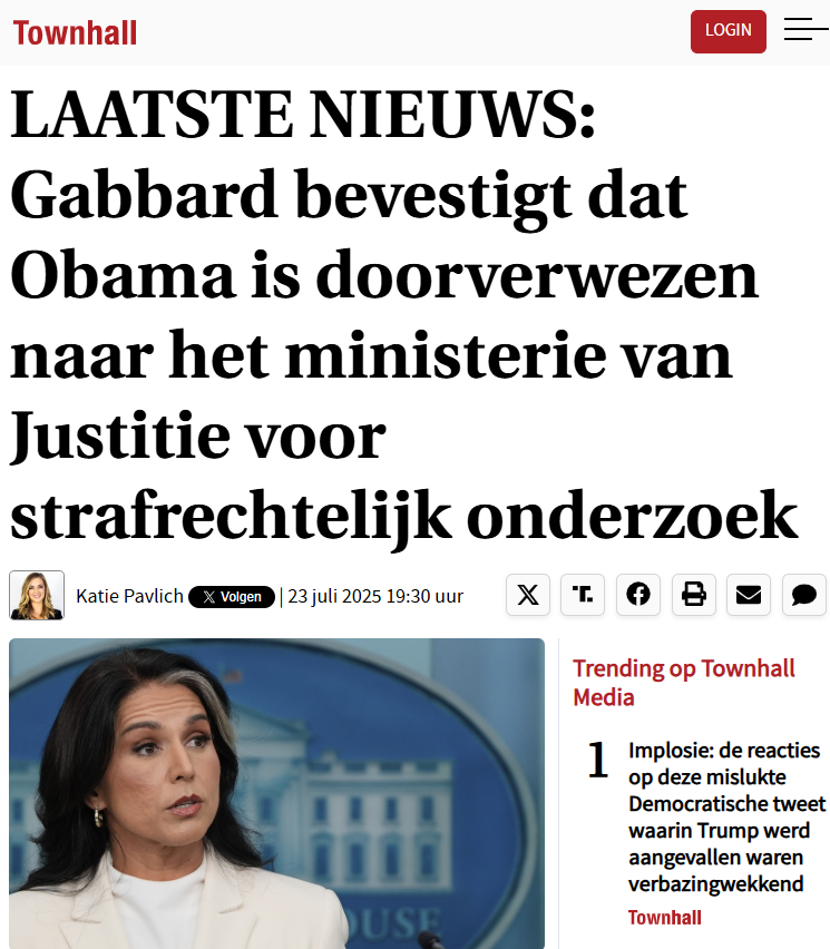 Gabbard bevestigt dat Obama is doorverwezen naar het ministerie van Justitie voor strafrechtelijk onderzoek

townhall.com/tipsheet/katie…