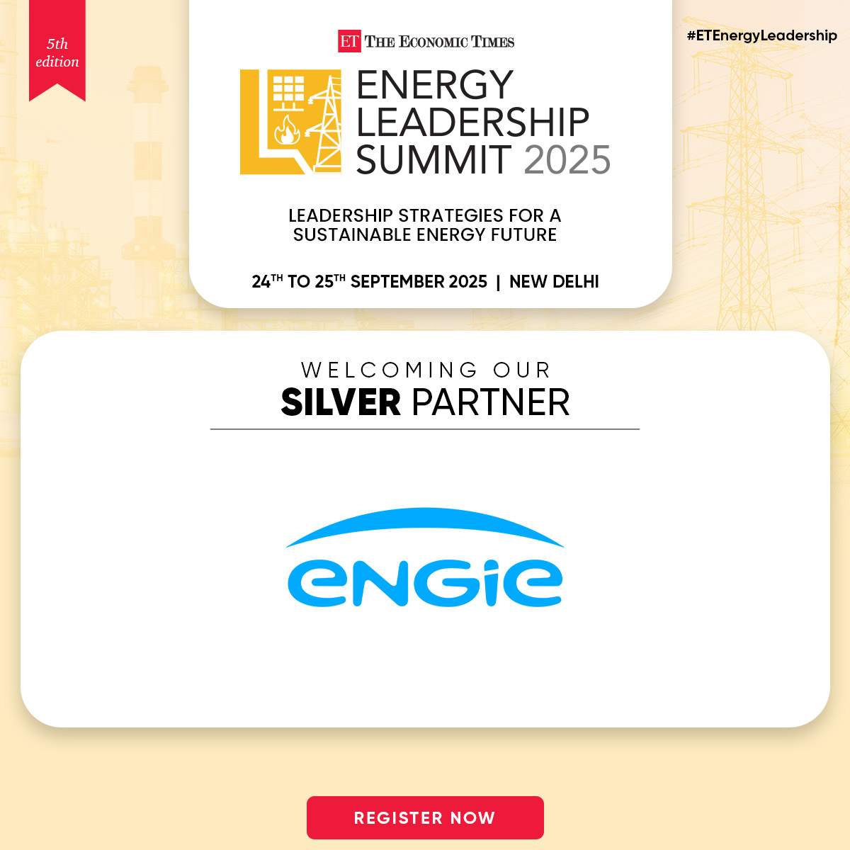 ETEnergyWorld's tweet image. We’re excited to welcome @ENGIEgroup on board as a Silver Partner at The Economic Times Energy Leadership Summit & Awards 2025.
Together, we’re powering innovation, sustainability, and impact.
Register Now: energy.economictimes.indiatimes.com/leadership-sum…
#ETEnergyWorld #ETEnergyLeadership