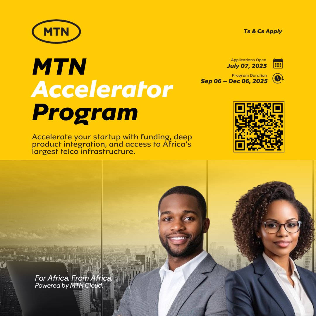 Ready to scale your startup?
The MTN Cloud Accelerator Program is here to enable your growth —not just with funding, but with the tools and support that matter.
Here’s what you’ll gain when you join:
💰 Access to Funding
✅ 1-on-1 Mentorship
🔌 Access to MTN offerings
📈 Sales &amp;