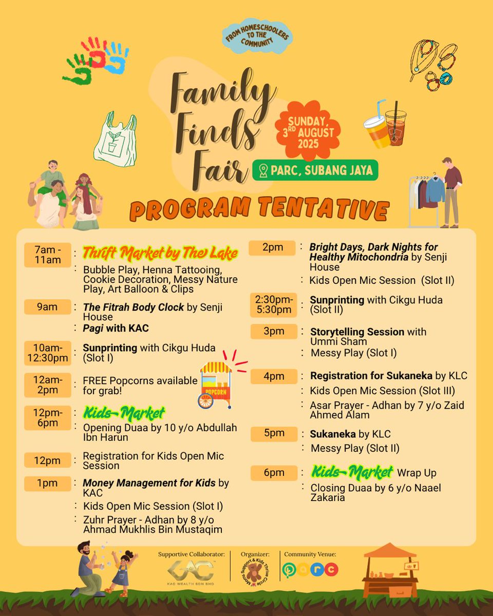 senjihouse's tweet photo. Full tentative of the events!
Full days of activities for your family and kids!

Masuk dalam calendar siap2 semua. Datang ramai2.

Sunday, 3 August
7am-7pm (the real waktu sebenar)
PARC, Subang

Anda dinasihatkan untuk naik public transport. Tempat akan sangat penuh.
See ya! https://t.co/WX9ieFEBXt