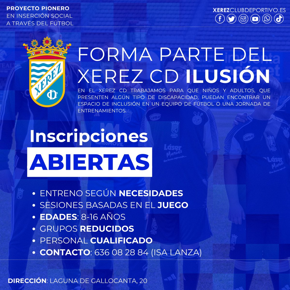 XerezCD_OFICIAL's tweet image. ✍️⚽️📝

¡Es tu oportunidad para formar parte del #XerezIlusión!

🤝 Trabajamos para que niños y adultos puedan encontrar un espacio de inclusión en un equipo de fútbol o una jornada de entrenamientos.