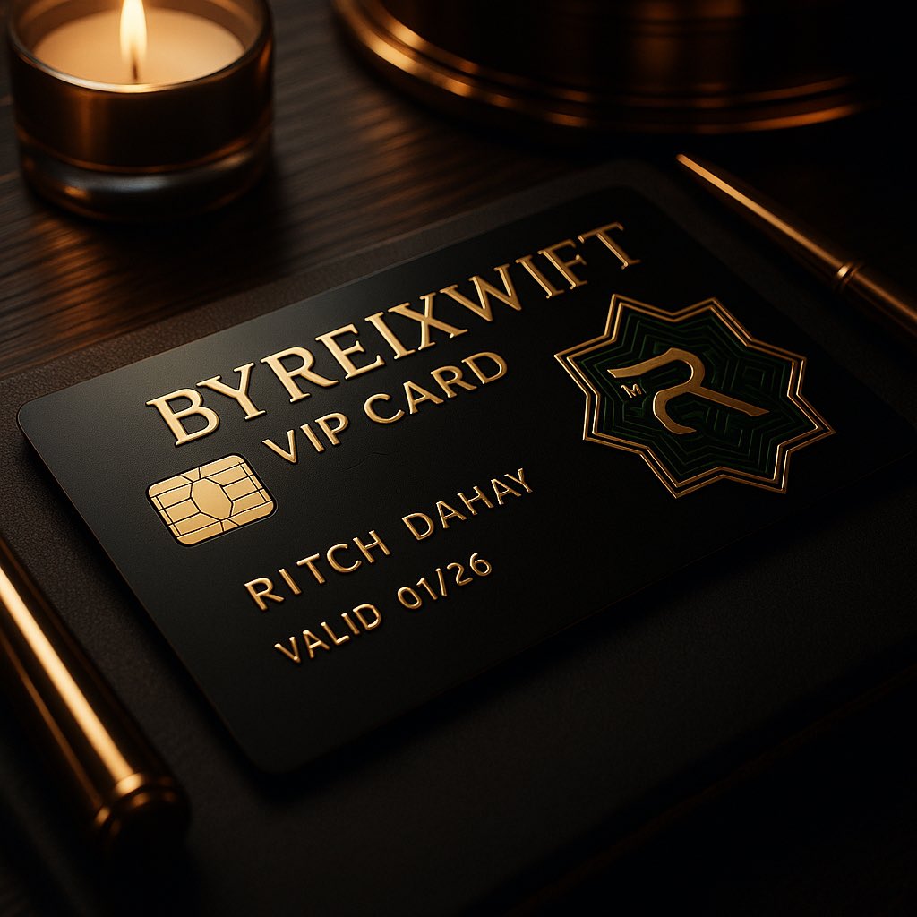 The BYREIXWIFT VIP Card  Limited Edition, exclusively crafted for the Core Team and top investors who embody vision, influence, and the relentless pursuit of excellence. Designed with a secret code and hologram for authenticity verification. 
This card is more than just a symbol