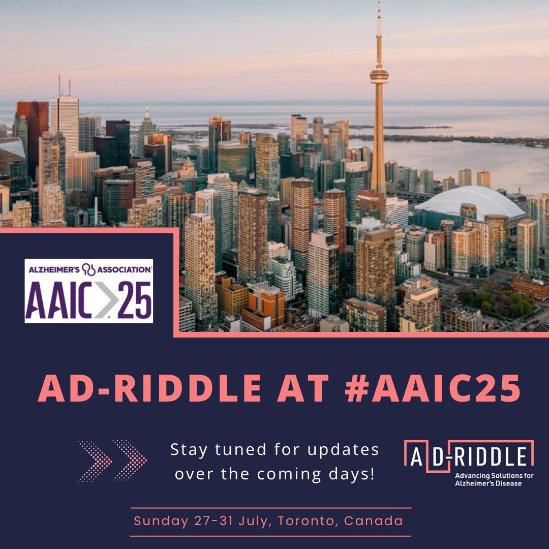 AD_RIDDLE's tweet image. Several @AD_RIDDLE members are heading to #AAIC25 in Toronto 🇨🇦
⁉️Stay tuned for more updates over the coming days!
If you're attending the conference in-person, don’t miss the chance to say hello to our @AD_RIDDLE partners at the @AlzData, @C2NDiagnostics & Fujirebio booths!