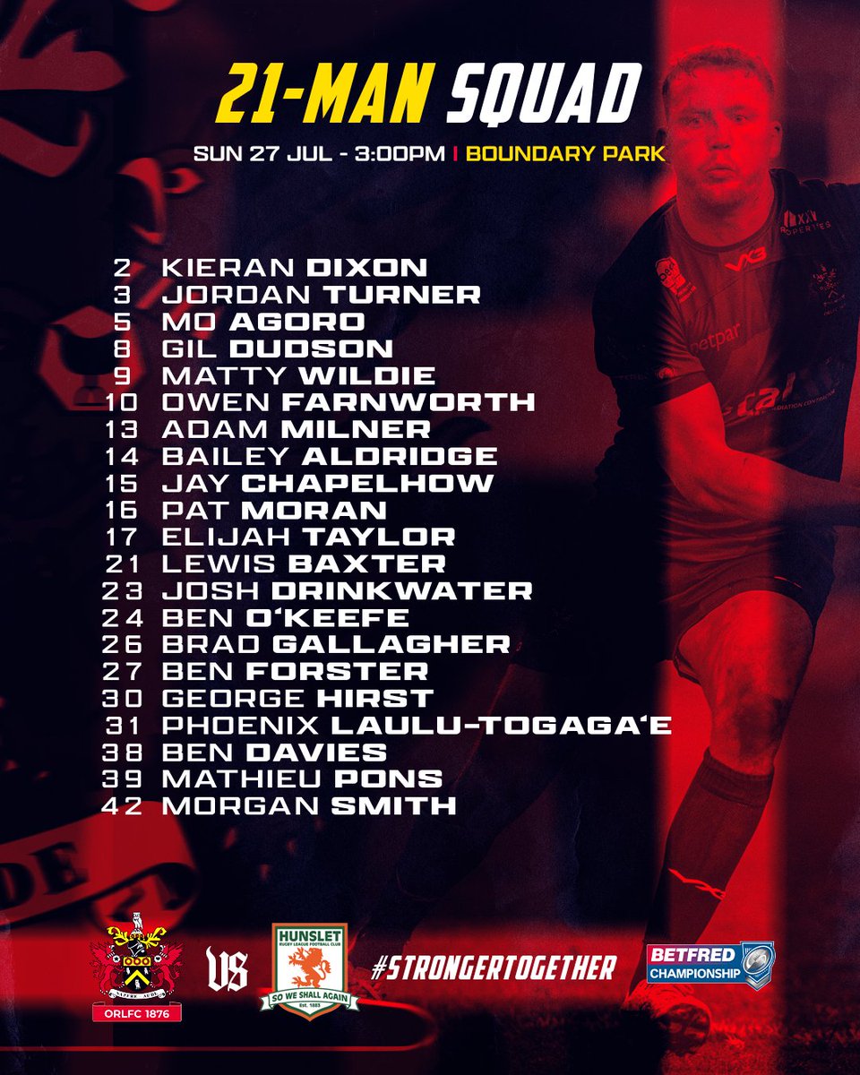 Roughyeds's tweet image. Sean Long has named his squad ahead of Sunday's clash with Hunslet.
Moran, Aldridge, Hirst and Gallagher all return with full squad news and preview below.
roughyeds.co.uk/news/match-pre…
#rugbyleague