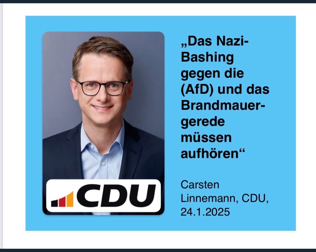 BurgerleinWatch's tweet image. Kurt Tucholsky 1932:
"In Deutschland gelten die die auf den Schmutz hinweisen stets für viel gefährlicher als die die Schmutz machen".
2025:
Gegen AfD -Rechtsextremisten zu demonstrieren gilt als #Demokratie gefährdend.
Ihnen Bühnen zu bereiten und sie zu belobigen nicht!