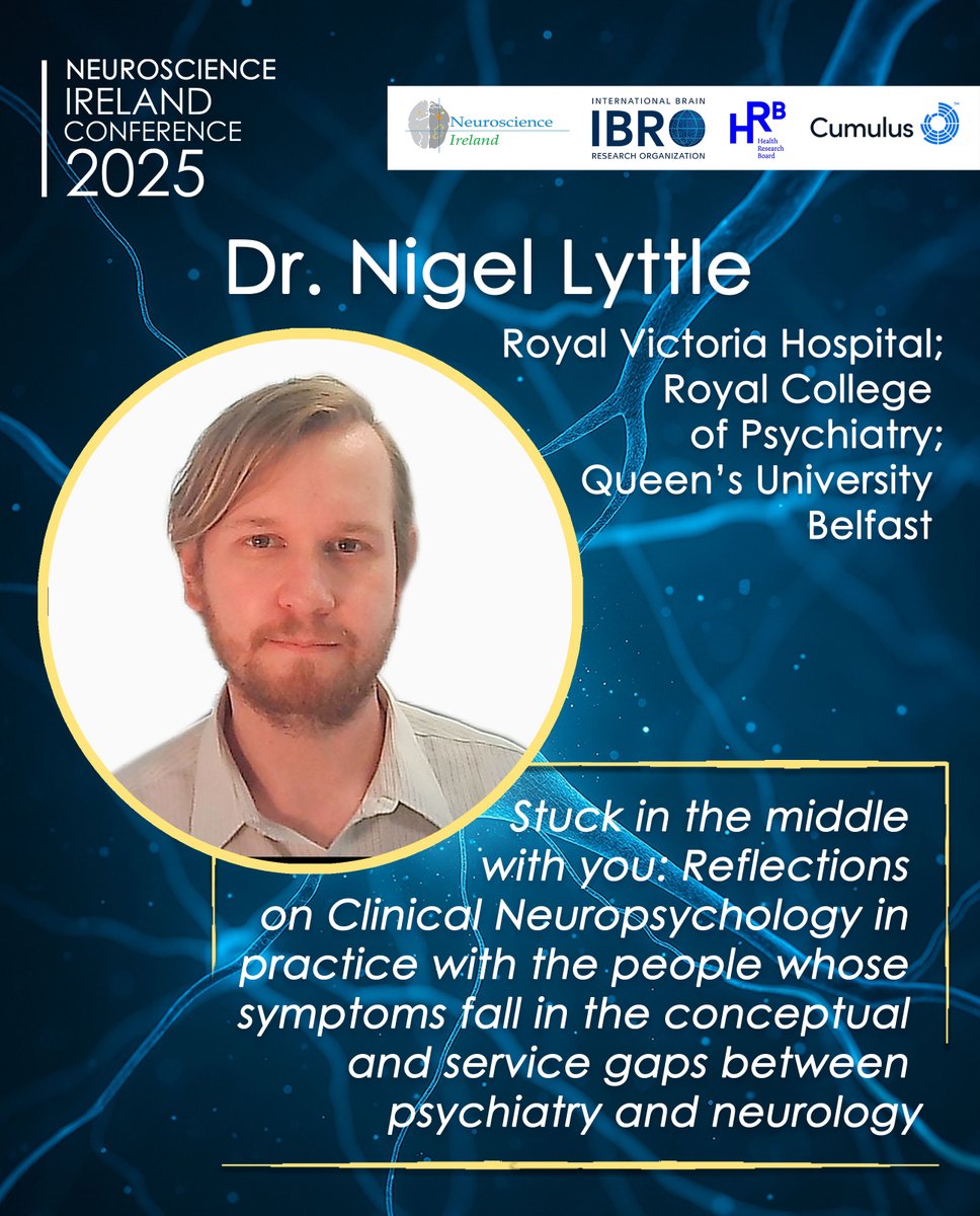 NeuroscienceIRL's tweet image. 🤔Where does #neuropsychology belong when symptoms don’t fit #neurology or #psychiatry?
Dr. Nigel Lyttle explores this space through work with #FND and other complex cases.
Hear him at NSI2025:
🔗 neuroscienceireland.com/nsi-2025-nigel…
@rcpsych @FndIreland