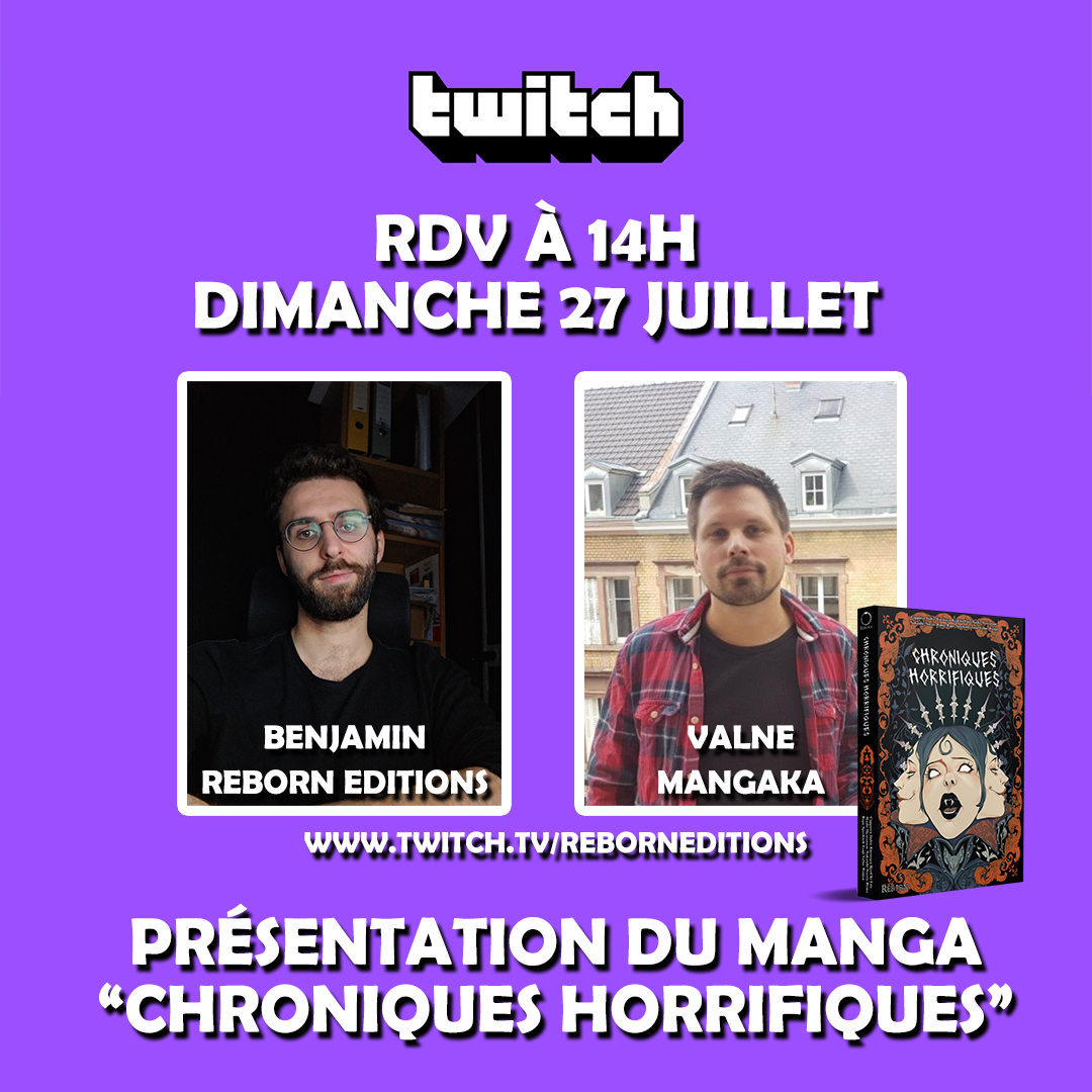 EditionsReborn's tweet image. Ne manquez pas notre présentation spéciale ce dimanche à 14h avec VALNE, scénariste de notre futur manga "Chroniques Horrifiques" !
Plongez dans les coulisses du projet et soutenez-nous sur Ulule !
👉 fr.ulule.com/chroniques-hor…