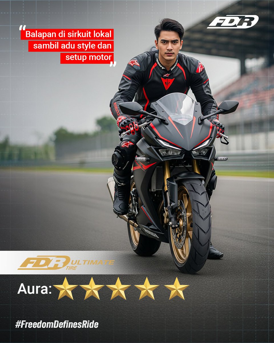 Dari daily ride, touring, sampai mini race, setiap gaya punya auranya sendiri. Dan setiap aura, ada ban FDR yang bisa bawa aura lo naik level~ 

Coba komen, lo sekarang lagi ada di level aura yang mana? 😃👇🏻

#FreedomDefinesRide #FDRTire