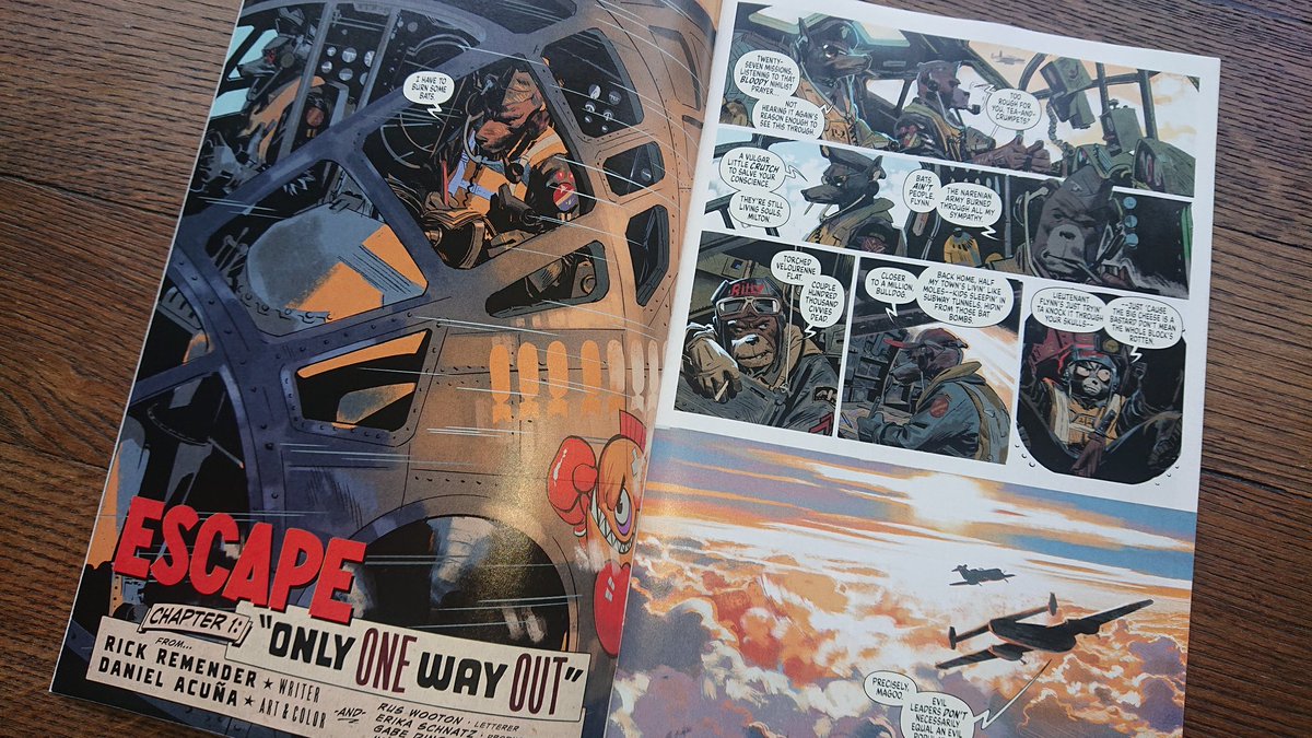 OKComics's tweet image. Escape #1 by @Remender and #DanielAcuna is the best first issue I've read for ages. Anthropomorphic aviators in World War II. Instantly likeable characters. Real sense of peril.
We're finalising our order quantities now, so if you want it, email shop@okcomics.co.uk asap.