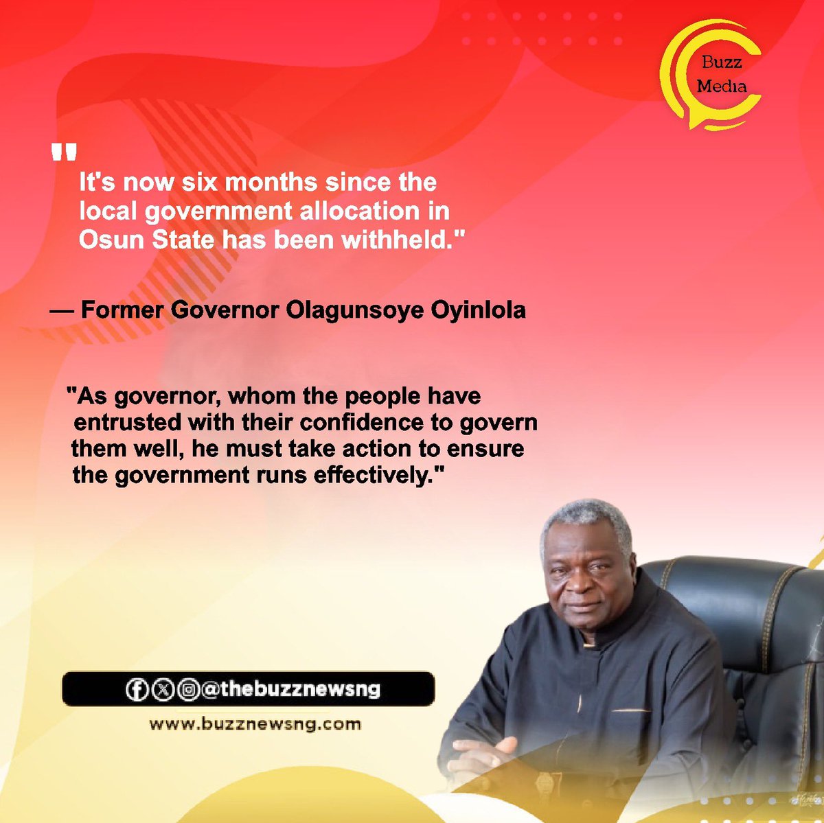 ademide25_'s tweet image. “It’s now six months since the local government allocation in Osun State has been withheld.”
“As governor, whom the people have entrusted with their confidence to govern them well, he must take action to ensure the government runs effectively.” - Former Gov. Olagunsoye Oyinlola