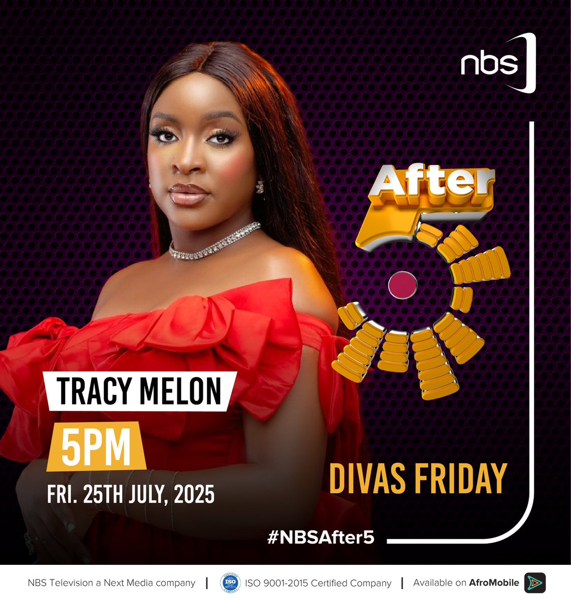 NBSAfter5's tweet image. The diva herself Tracy Melon will be in the building today.
Catch her live on #NBSAfter5 at exactly 5 PM.
#NBSUpdates