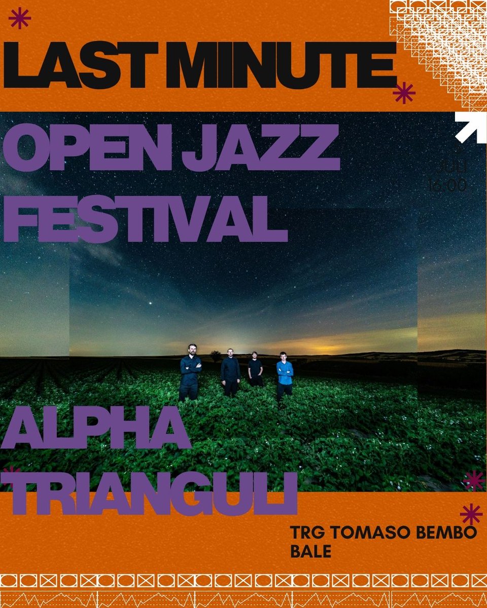 You can't get enough of Bale? Austrian artists can't either! 🥳

This is why you can listen to Alpha Trianguli at the Last Minute Open Jazz Festival (Trg Tomaso Bembo) in Bale on Sunday, the 3rd of August, at 21 o'clock! 🎷

See you there! 🎶