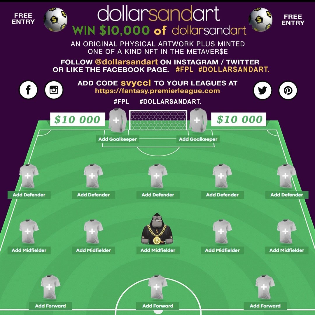 JOIN NOW FOR A SHOT AT $10K !Lucky 13! 🍀💰⌛️🎨 Feel free 2 join our 13th <a href="/OfficialFPL/">Fantasy Premier League</a> mini-league "Free entry WIN $10K $&amp;Art"? Simply use the link below &amp; your good to go.  fantasy.premierleague.com/leagues/auto-j…
Good luck all &amp; have a gr8 season
#FPLCommunity
#War2 #free #win #freetoenter