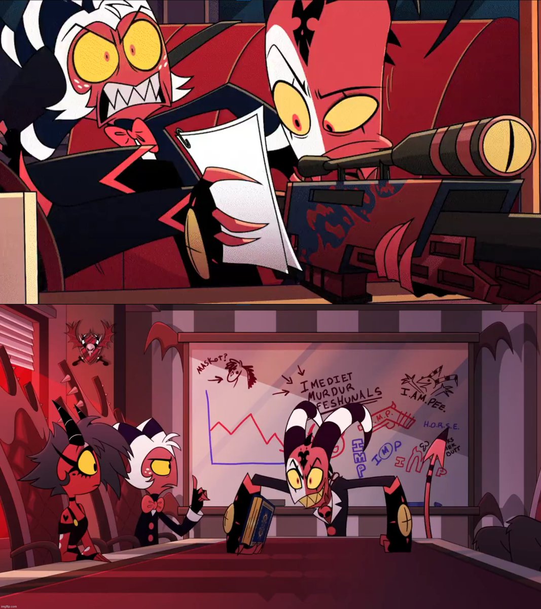 _Choco_torta's tweet image. What if in the next short they show us when it was just Blitzø and Moxxie on their first target and the pilot remake just shows us in more detail what their first missions were like when Millie joined and after obtaining the Grimoire? 🤔
#HelluvaBoss #Hellaverse #Blitzø