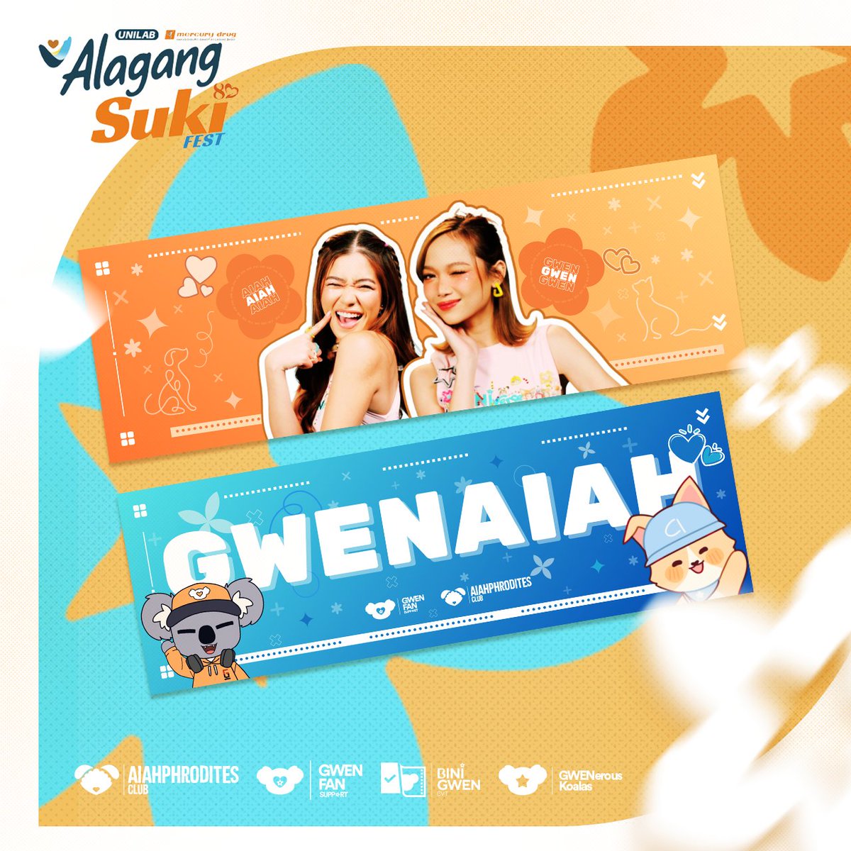 Get ready to cheer your loudest for GwenAiah at the Alagang Suki Fest happening this July 31, 2025 at the Araneta Coliseum! 🎤✨

APC (<a href="/clubphrodites/">Aiahphrodites Club</a>) and GFS (<a href="/gwenfansupport/">Fan Support of Bini Gwen</a>) are giving away exclusive GwenAiah Hand Banners for the ultimate suki fans! 🩵🧡

— Strictly 1:1 ratio