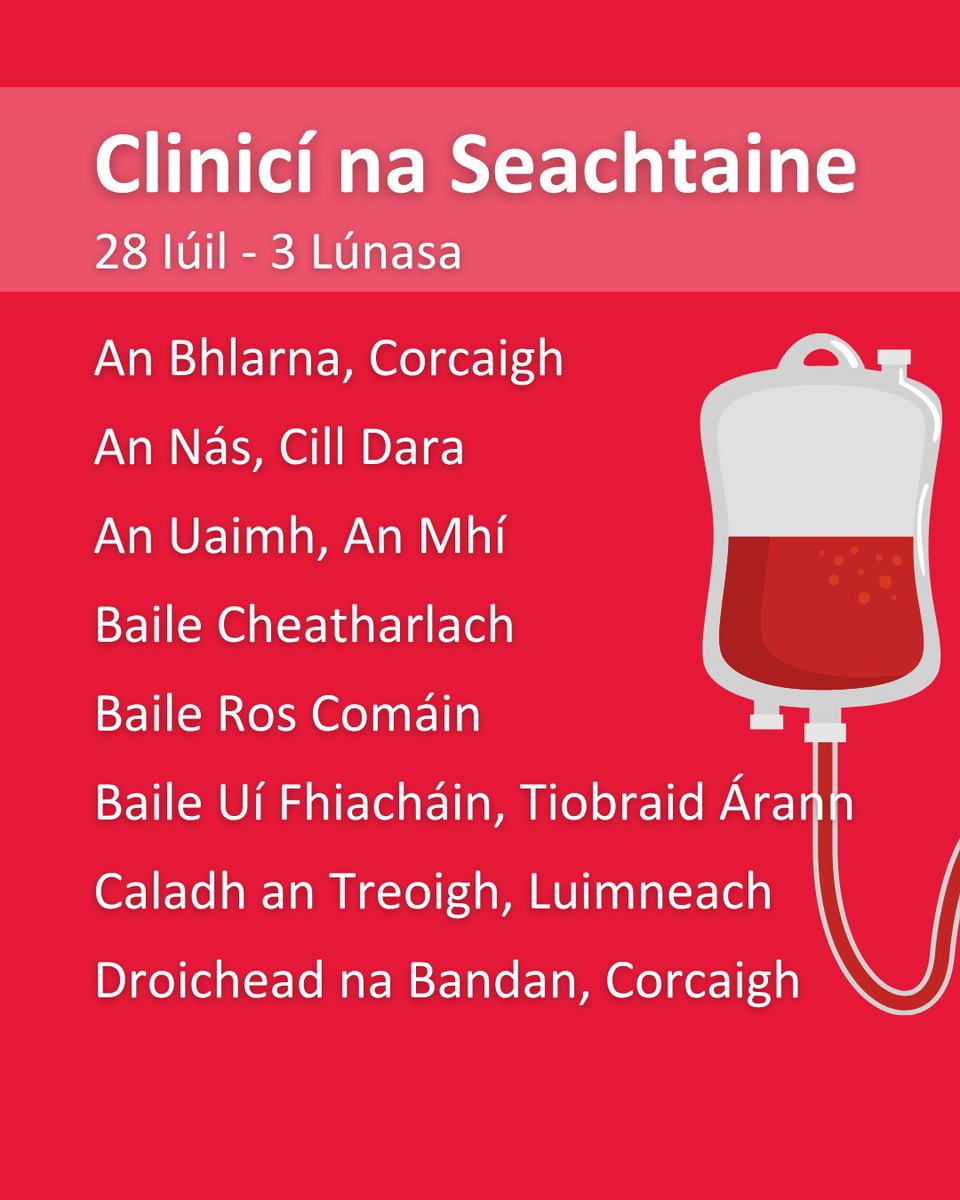 Giveblood_ie's tweet image. Have you given your summer blood donation yet? There are plenty of opportunities this week!
An bhfuil do dheonachán fola samhraidh tugtha agat fós? Tá neart deiseanna ann an tseachtain seo! giveblood.info/Clinics
#GiveBlood #SaveLives #WeCountOnYou
