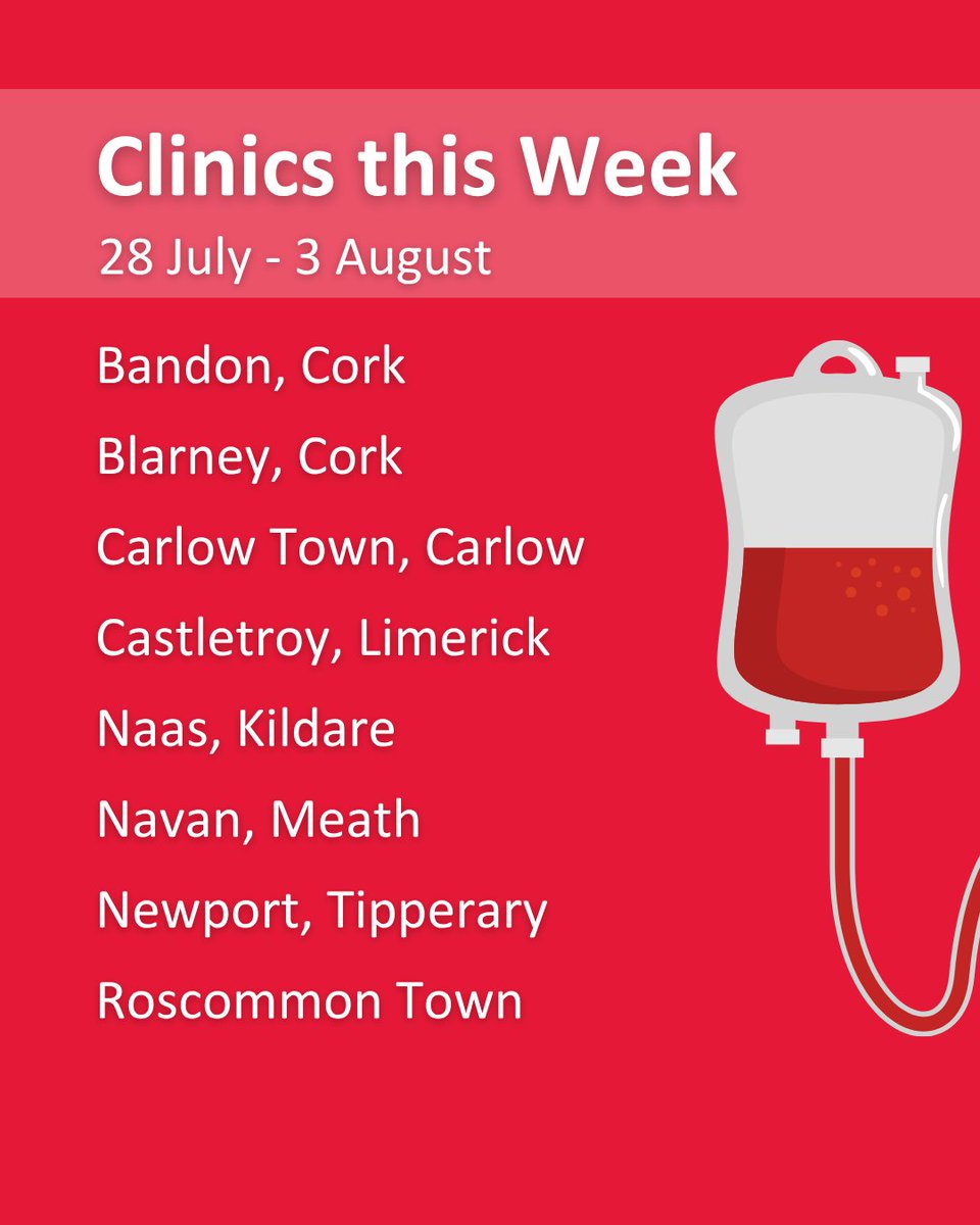 Giveblood_ie's tweet image. Have you given your summer blood donation yet? There are plenty of opportunities this week!
An bhfuil do dheonachán fola samhraidh tugtha agat fós? Tá neart deiseanna ann an tseachtain seo! giveblood.info/Clinics
#GiveBlood #SaveLives #WeCountOnYou