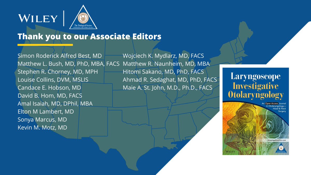 Wiley Clinical Health (@wileyhealth) on Twitter photo <a href="/Triological/">The Triological Society</a> thanks our Associate Editors across the #USA for their expertise and leadership in top-quality research, reviews, and specialisms—from Pediatric Otolaryngology to Facial Plastic and Reconstructive Surgery.
🔗 Meet the Editorial Board: ow.ly/I7bR50WuXj6 <a href="/Triological/">The Triological Society</a> thanks our Associate Editors across the #USA for their expertise and leadership in top-quality research, reviews, and specialisms—from Pediatric Otolaryngology to Facial Plastic and Reconstructive Surgery.
🔗 Meet the Editorial Board: ow.ly/I7bR50WuXj6