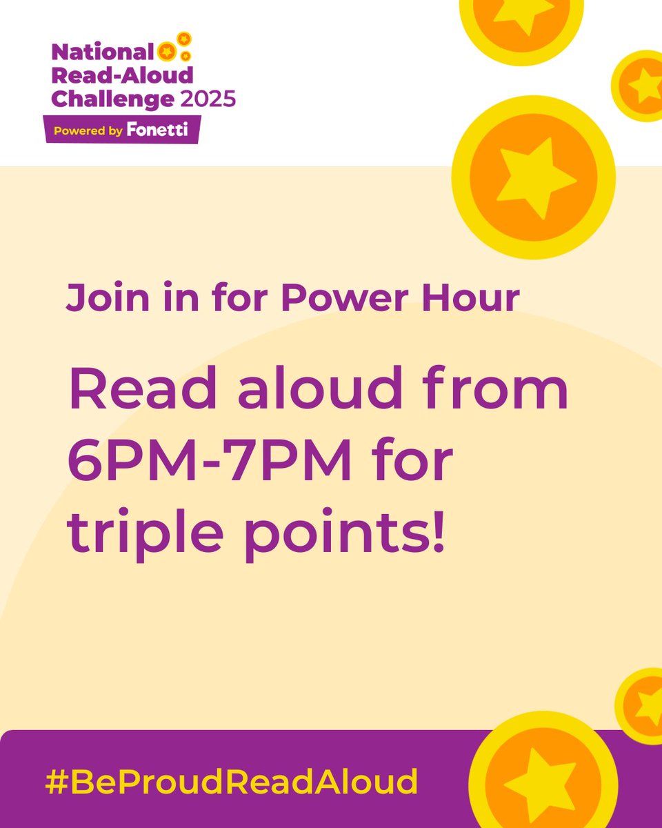 📚Tomorrow's Power Hour will take place from 6PM - 7PM and earn readers TRIPLE points!

Keen to check your progress? Keep track of the challenge's national leaderboards at: loom.ly/M_nJVzw

#BeProudReadAloud #UKReadAloud