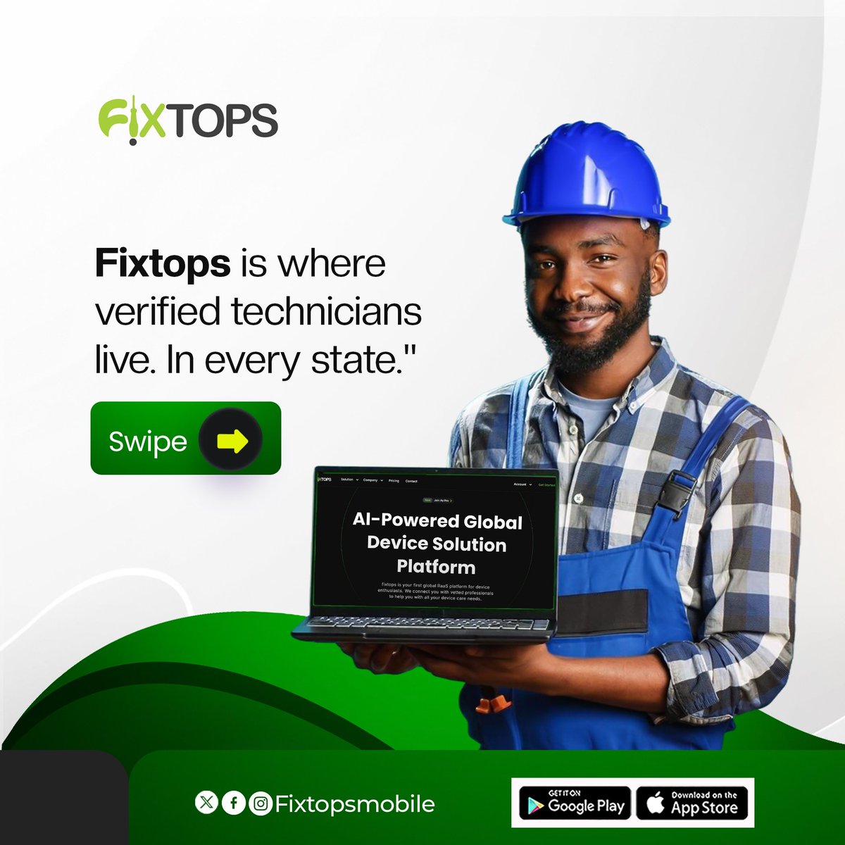 FixtopsNG's tweet photo. Looking for a Verified Technician? Look no further, Fixtops is where they live!
📲 Book now on Fixtops and experience repair services you can trust.
#FixtopsVerified #TrustedTechnicians #RepairMadeEasy #FixItWithFixtops #PhoneRepairNaija https://t.co/Ij1qGDdOJK