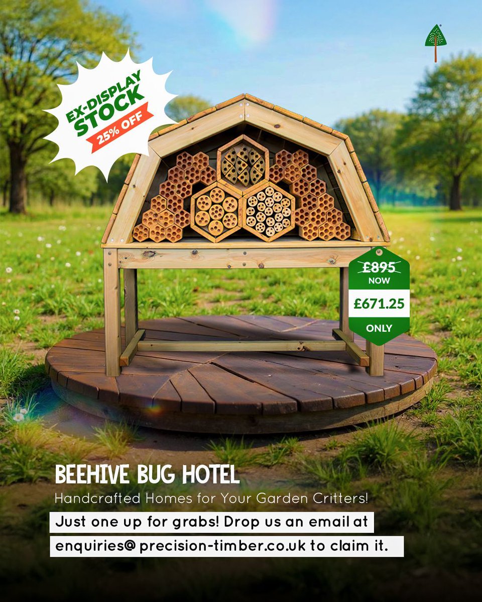 PrecisionTimber's tweet photo. Our handcrafted Bee Hive Bug Hotel is now available and there’s only 1 in stock!

Perfect for attracting pollinators and giving bugs a cosy home this summer.

📩 Grab yours now by sending an email to:
enquiries@precision-timber.co.uk

#PrecisionTimber #Beehive #BugHotel https://t.co/jeaJFyWsnr