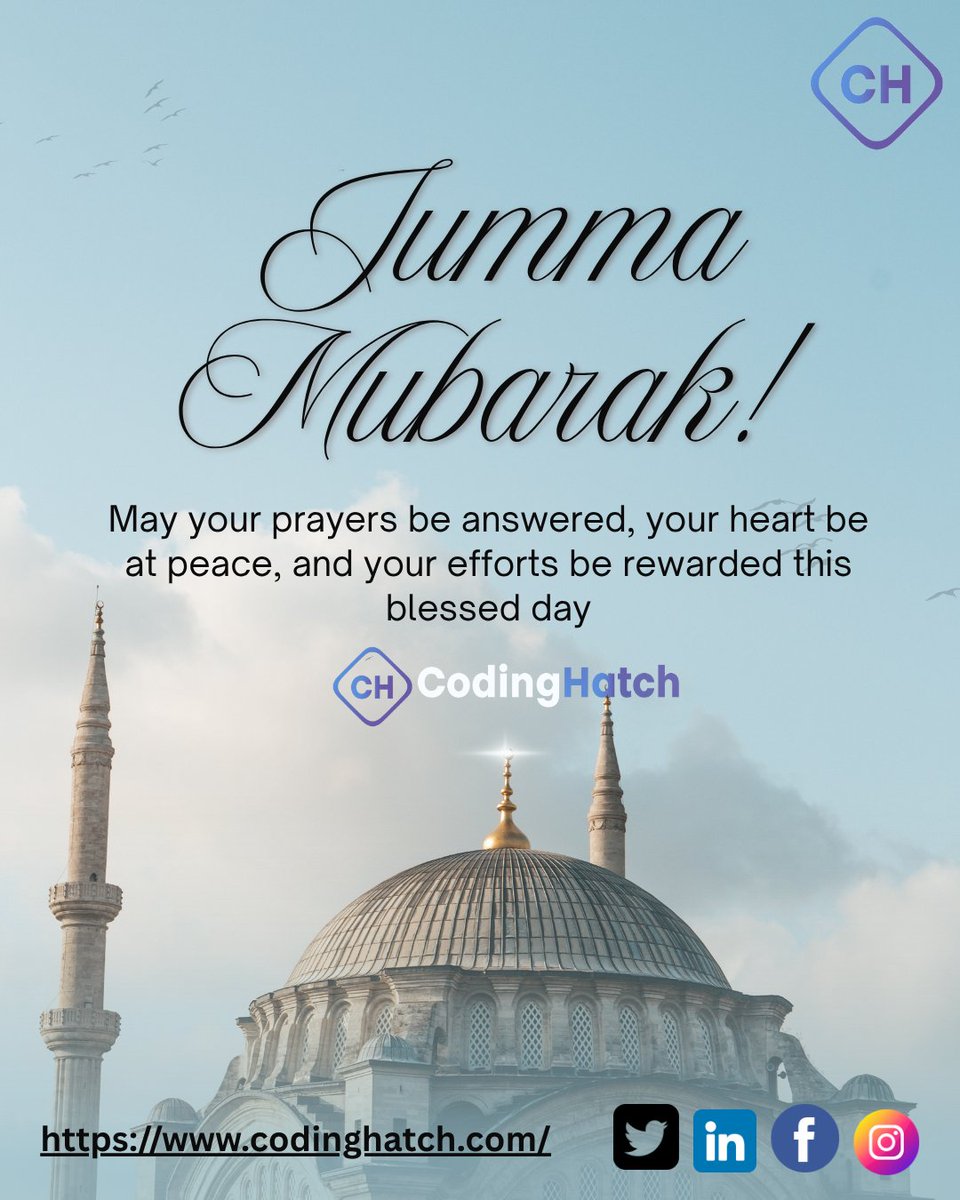 CodingHatch's tweet image. Jumma Mubarak! 🌙
 “The best day the sun rises on is Friday…” — Prophet Muhammad ﷺ
May this day bring peace, barakah, and purpose into your life.
#JummaMubarak #FridayBlessings #MuslimDevelopers #CodingHatch