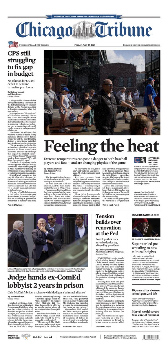 The front page of today's Chicago Tribune. Read the e-edition here: chicagotribune.com/enewspaper