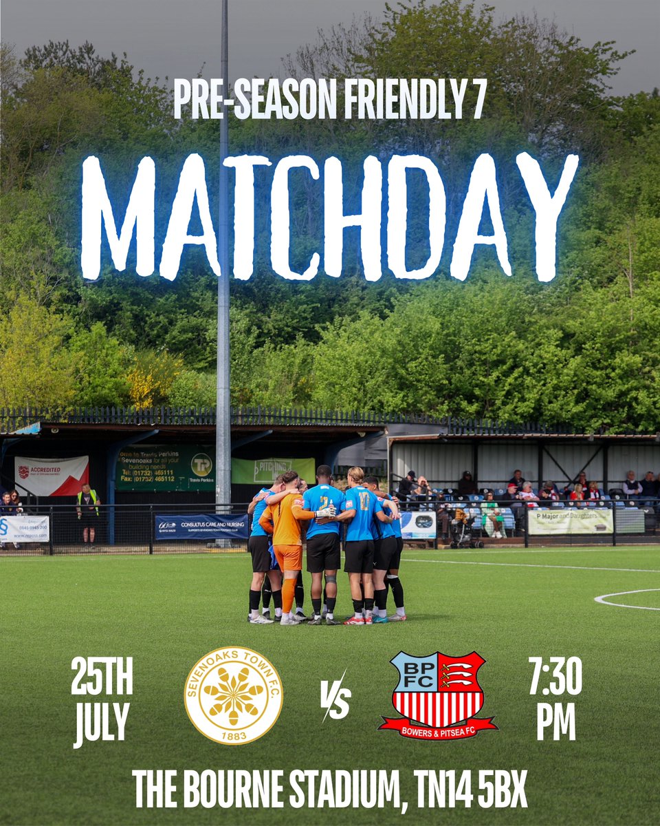 SevenoaksTownFC's tweet image. MATCHDAY! ⚽️
🆚 Bowers & Pitsea
⌚️ 7:30pm
🏟️ The Bourne Sport Stadium, TN14 5BX
🎫 Adults £5, Concessions £2, U18s Free
🏆 Pre-season friendly
Yes you read that correctly. Friday night football! So whether you’re a local, a groundhopper who needs to tick us off, a regular…