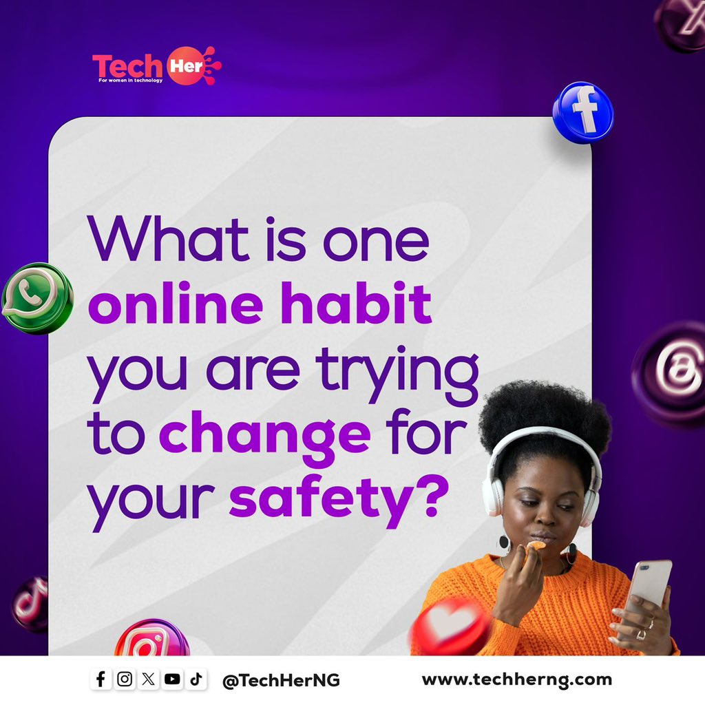 TechHerNG's tweet image. TGIF Folks! 🥳 But just before you log off for the weekend, let’s talk digital habits.
You know that one online thing you know you should stop doing, but haven’t yet? 👀
Maybe it’s reusing the same password everywhere.
Or sharing too much.
Or clicking links without thinking…