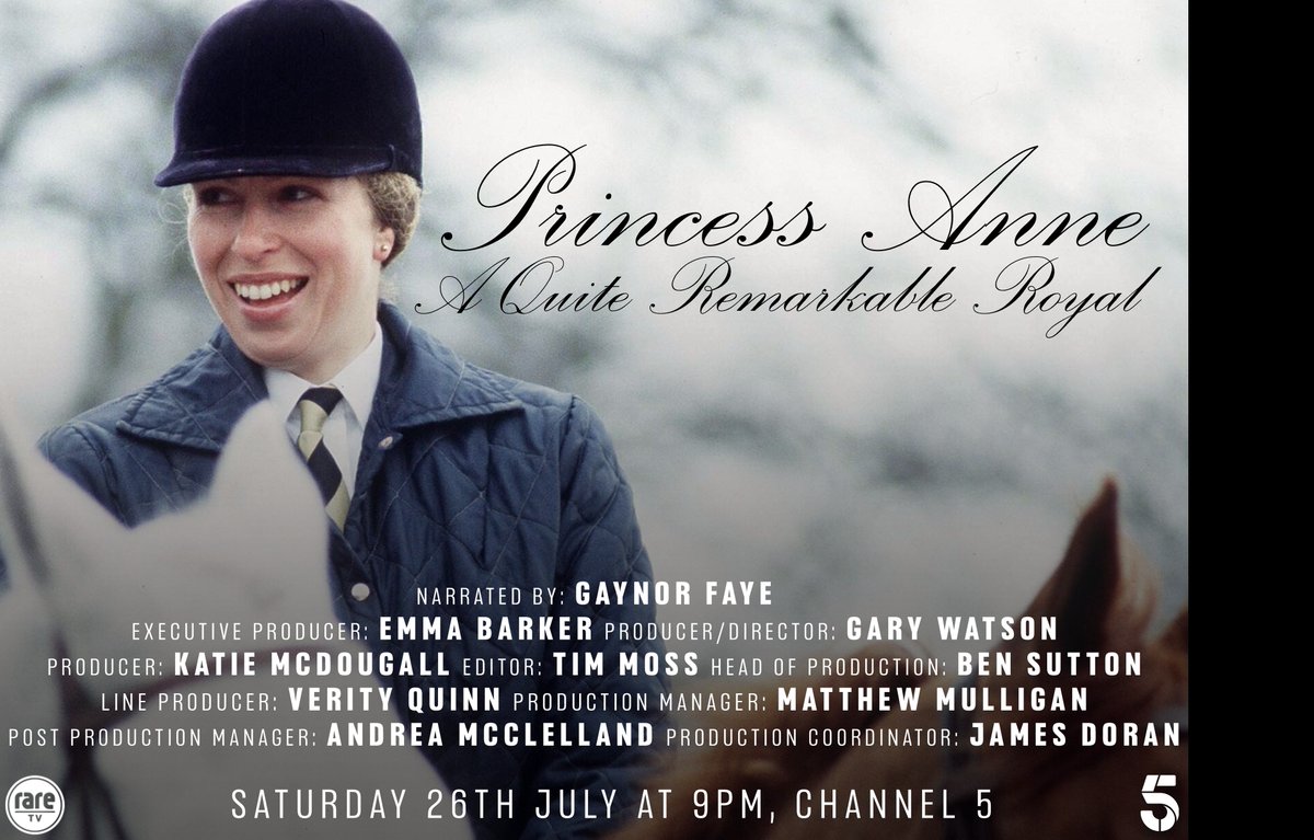 Saturday 9pm <a href="/channel5_tv/">Channel 5</a>  <a href="/MsGfaye/">Gaynor Faye</a> narrates #PrincessAnne:a Quite Remarkable Royal