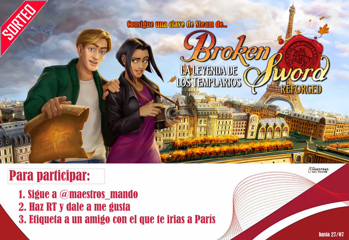 Maestros_mando's tweet image. ¡SORTEO EXPRESS!

Hoy se lanza Broken Sword… ¡y nosotros lo celebramos regalando una clave de Steam!

 Para participar:
✅ Sigue esta cuenta
🔁 Haz RT y MG
💬 Menciona a un/a amig@

⏳ Hasta el domingo a las 23:59
🎉 Anunciamos el ganador el lunes junto al estreno de nuestra web