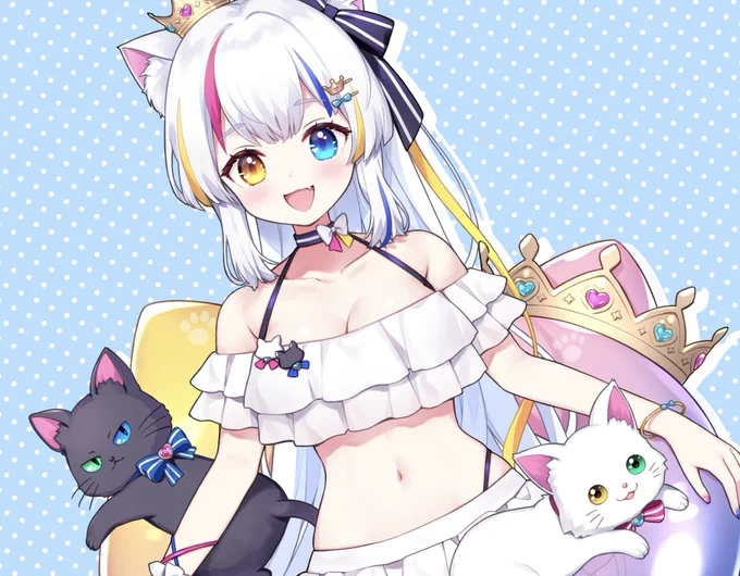 commission くるる にゃお様の水着新衣装をお仕立てさせていただきました! ねこちゃんと王冠をモチーフにしたかわいい衣装になったのではないかと思います 素敵なご依頼をありがとうございました!