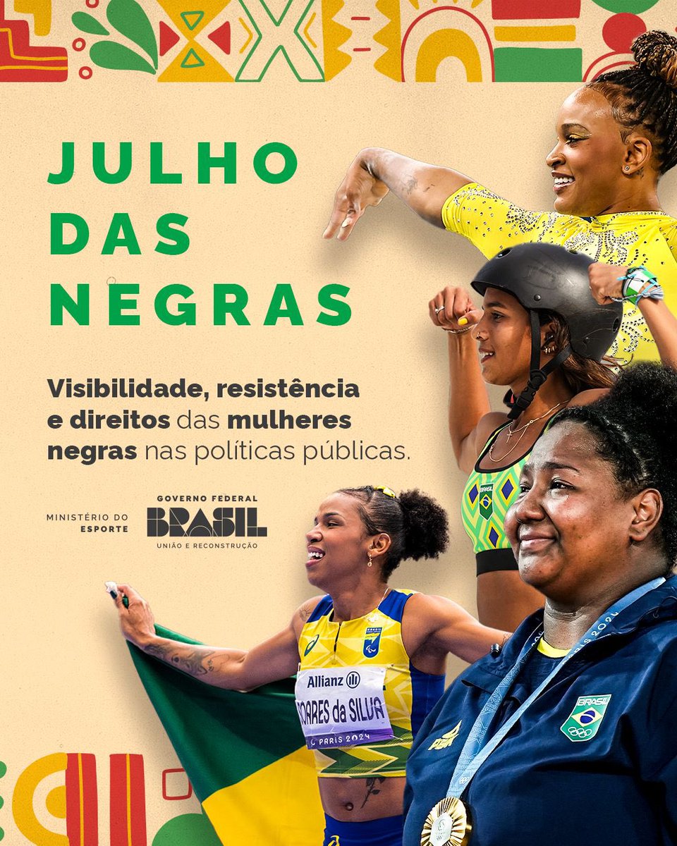 EsporteGovBR's tweet image. 🖤 25 de Julho
Hoje é dia de reconhecer a força, a luta e a sabedoria das mulheres negras latino-americanas e caribenhas.

O @EsporteGovBr reafirma seu compromisso com a equidade, o respeito e a representatividade.

#JulhoDasNegras #MulheresNegras #DireitosHumanos #Mesp