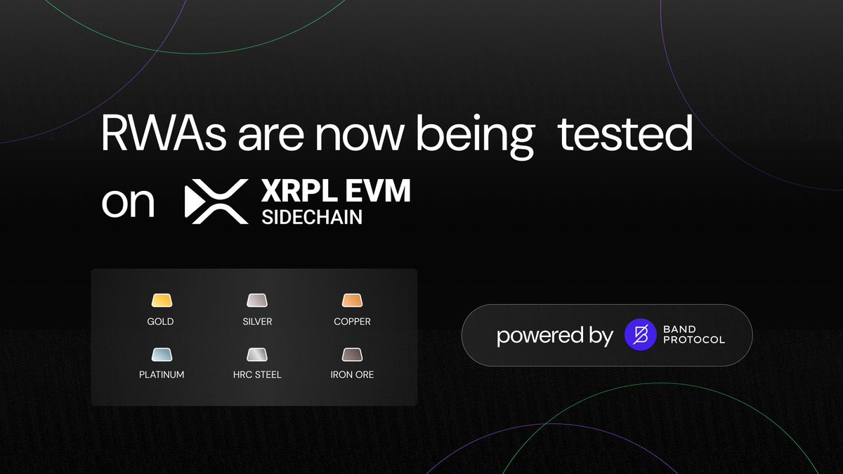 Band Protocol (@bandprotocol) on Twitter photo We are excited to support grassroots builders like <a href="/endorphinestake/">Endorphine Stake</a> to bring real-time price data for Gold, Silver, Copper, Platinum, HRC Steel, and Iron Ore live on XRPL EVM with Band’s Custom Data Script.
What else will you bring to XRPL with Band? It’s your turn now. We are excited to support grassroots builders like <a href="/endorphinestake/">Endorphine Stake</a> to bring real-time price data for Gold, Silver, Copper, Platinum, HRC Steel, and Iron Ore live on XRPL EVM with Band’s Custom Data Script.
What else will you bring to XRPL with Band? It’s your turn now.