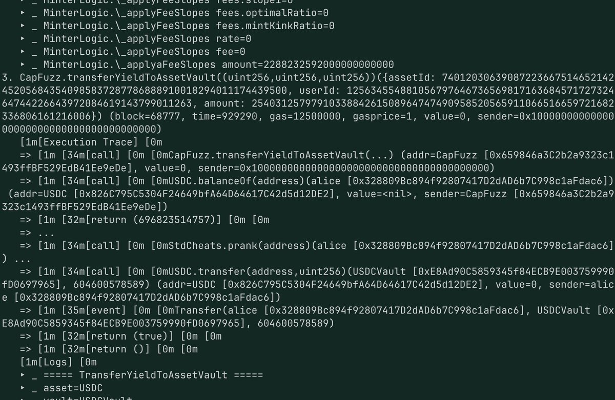 sepyke's tweet image. this donation fuzz handler can be dangerous; it just cost me an invalid report.
I initially suspected a bug from an unchecked external call. Turns out, my fuzzer deposited into an empty yieldVault immediately after it received a donation.
lesson learned bro